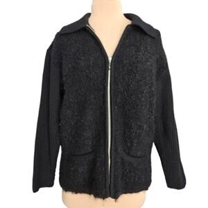 NYBASED Wool Mohair Black Jacket Womens Medium Pockets Ribbed Knit Back Full Zip